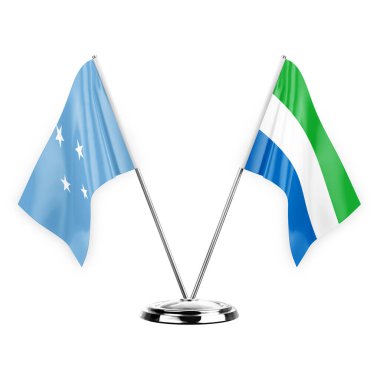 Two table flags isolated on white background 3d illustration, micronesia and sierra leone