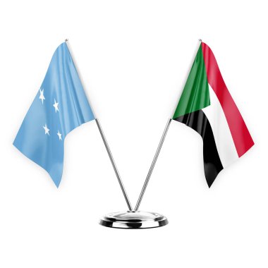 Two table flags isolated on white background 3d illustration, micronesia and sudan