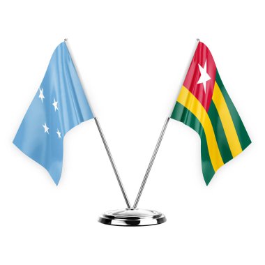Two table flags isolated on white background 3d illustration, micronesia and togo
