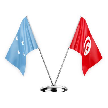Two table flags isolated on white background 3d illustration, micronesia and tunisia