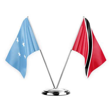 Two table flags isolated on white background 3d illustration, micronesia and tobago
