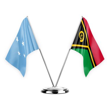 Two table flags isolated on white background 3d illustration, micronesia and vanuatu