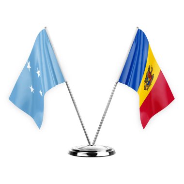 Two table flags isolated on white background 3d illustration, micronesia and moldova