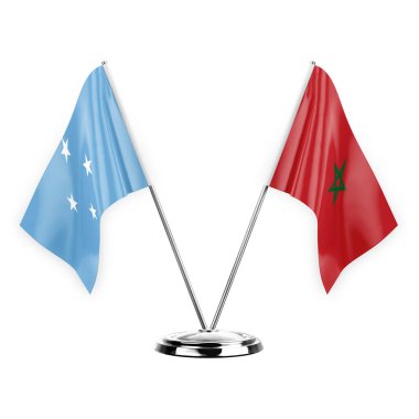 Two table flags isolated on white background 3d illustration, micronesia and morocco