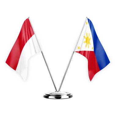 Two table flags isolated on white background 3d illustration, monaco and philippines