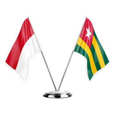 Two table flags isolated on white background 3d illustration, monaco and togo