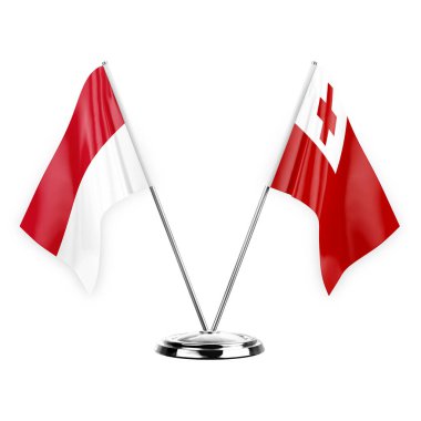 Two table flags isolated on white background 3d illustration, monaco and tonga