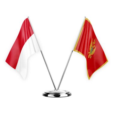 Two table flags isolated on white background 3d illustration, monaco and montenegro