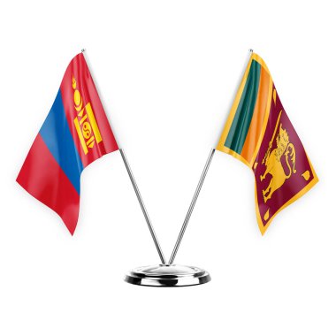 Two table flags isolated on white background 3d illustration, mongolia and sri lanka