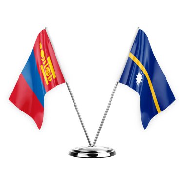 Two table flags isolated on white background 3d illustration, mongolia and nauru