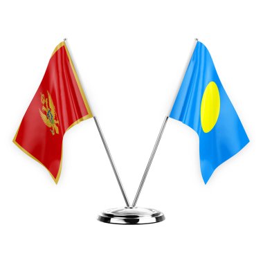 Two table flags isolated on white background 3d illustration, montenegro and palau