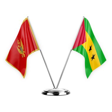 Two table flags isolated on white background 3d illustration, montenegro and sao tome and principe