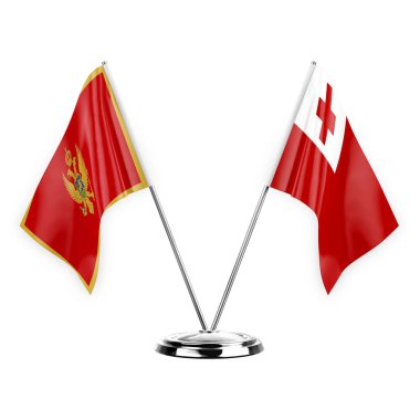 Two table flags isolated on white background 3d illustration, montenegro and tonga