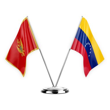 Two table flags isolated on white background 3d illustration, montenegro and venezuela