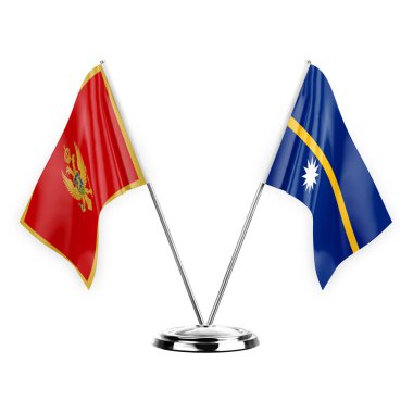 Two table flags isolated on white background 3d illustration, montenegro and nauru
