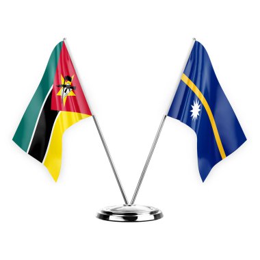 Two table flags isolated on white background 3d illustration, mozambique and nauru