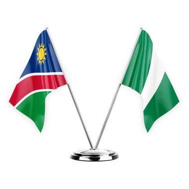 Two table flags isolated on white background 3d illustration, namibia and nigeria