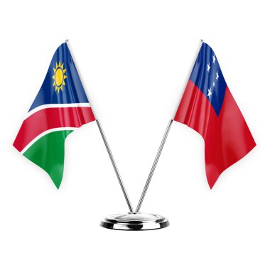 Two table flags isolated on white background 3d illustration, namibia and samoa