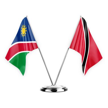 Two table flags isolated on white background 3d illustration, namibia and tobago