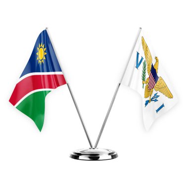 Two table flags isolated on white background 3d illustration, namibia and virgin islands