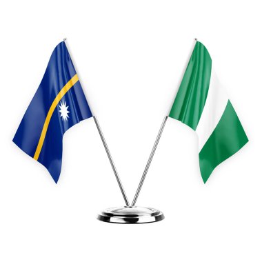 Two table flags isolated on white background 3d illustration, nauru and nigeria
