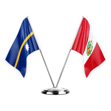 Two table flags isolated on white background 3d illustration, nauru and peru