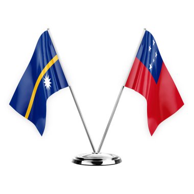 Two table flags isolated on white background 3d illustration, nauru and samoa