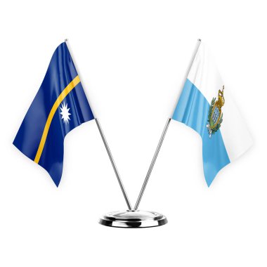 Two table flags isolated on white background 3d illustration, nauru and san marino