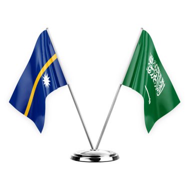 Two table flags isolated on white background 3d illustration, nauru and saudi arabia