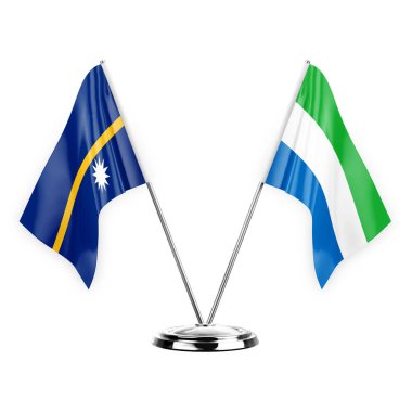 Two table flags isolated on white background 3d illustration, nauru and sierra leone