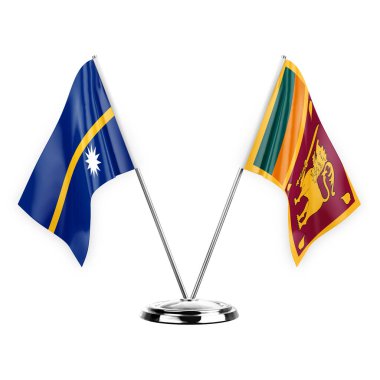 Two table flags isolated on white background 3d illustration, nauru and sri lanka