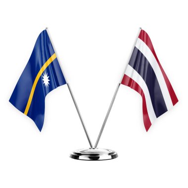 Two table flags isolated on white background 3d illustration, nauru and thailand
