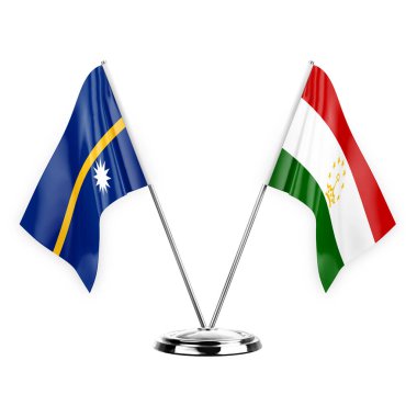Two table flags isolated on white background 3d illustration, nauru and tajikistan