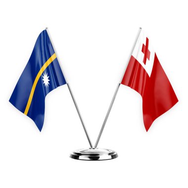 Two table flags isolated on white background 3d illustration, nauru and tonga