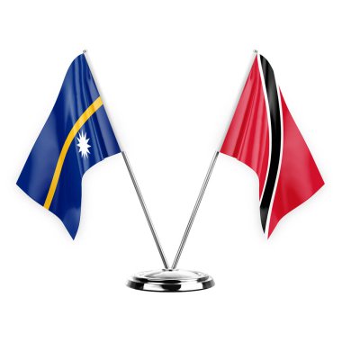 Two table flags isolated on white background 3d illustration, nauru and tobago