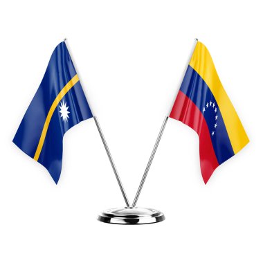 Two table flags isolated on white background 3d illustration, nauru and venezuela