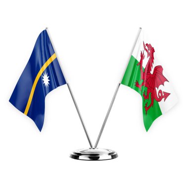 Two table flags isolated on white background 3d illustration, nauru and wales