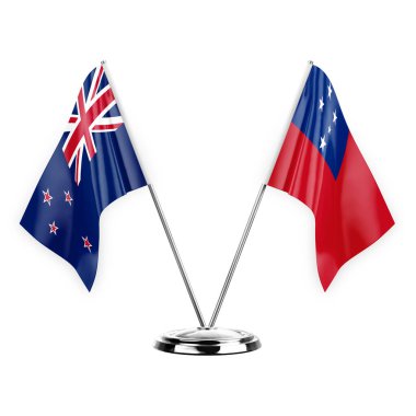 Two table flags isolated on white background 3d illustration, new zealand and samoa