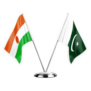 Two table flags isolated on white background 3d illustration, niger and pakistan
