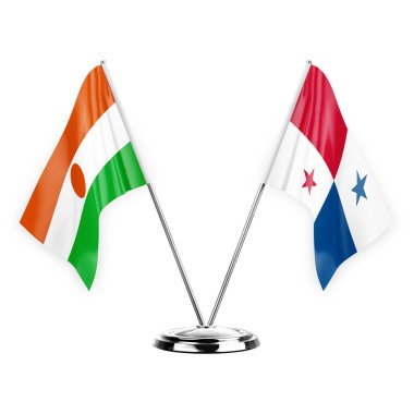 Two table flags isolated on white background 3d illustration, niger and panama