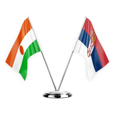 Two table flags isolated on white background 3d illustration, niger and serbia
