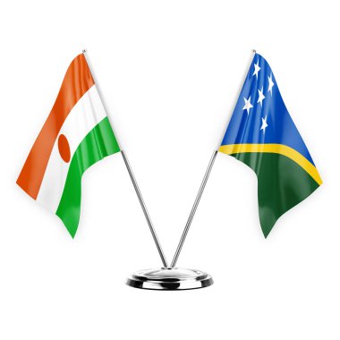 Two table flags isolated on white background 3d illustration, niger and solomon islands