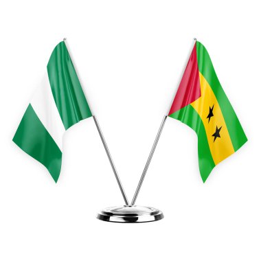 Two table flags isolated on white background 3d illustration, nigeria and sao tome and principe