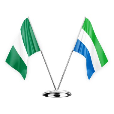 Two table flags isolated on white background 3d illustration, nigeria and sierra leone