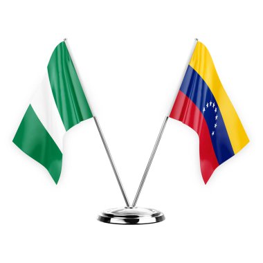 Two table flags isolated on white background 3d illustration, nigeria and venezuela