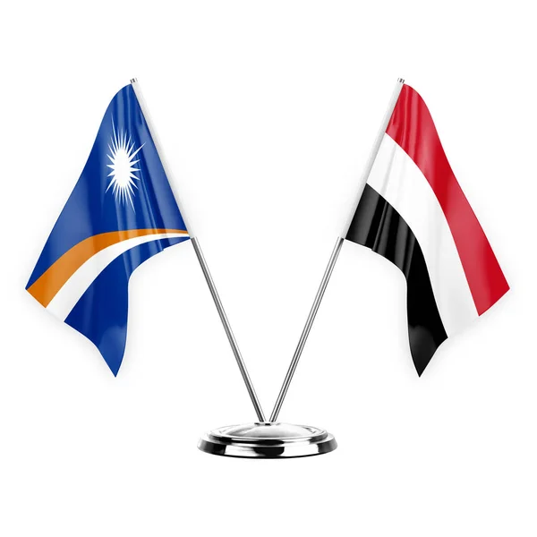 Two Table Flags Isolated White Background Illustration Marshall Islands Yemen — Stockfoto