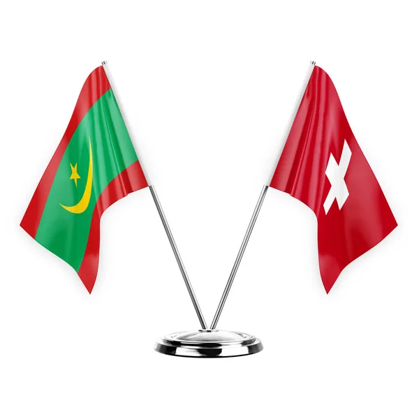 Two Table Flags Isolated White Background Illustration Mauritania Switzerland — Stock fotografie