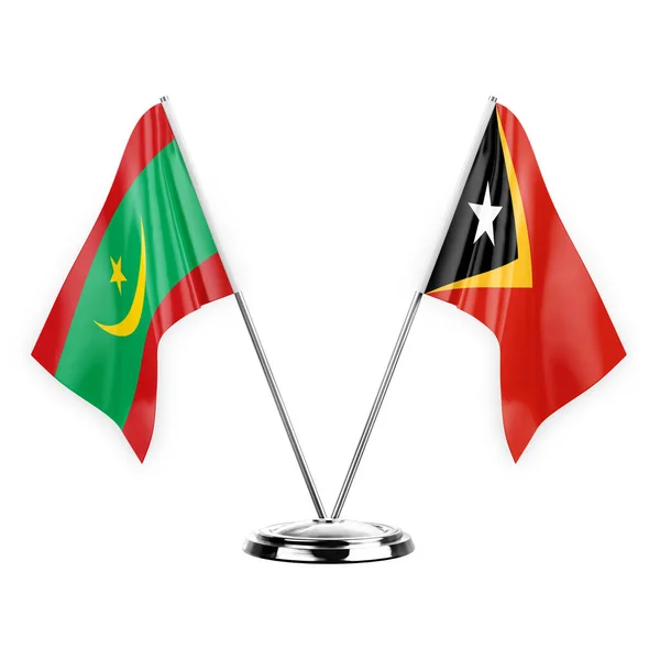 Two Table Flags Isolated White Background Illustration Mauritania Timor Leste — Stok fotoğraf