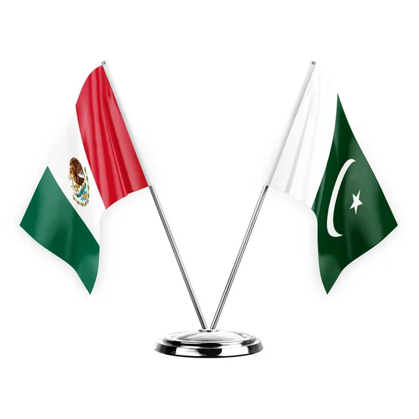 Two Table Flags Isolated White Background Illustration Mexico Pakistan — Foto Stock