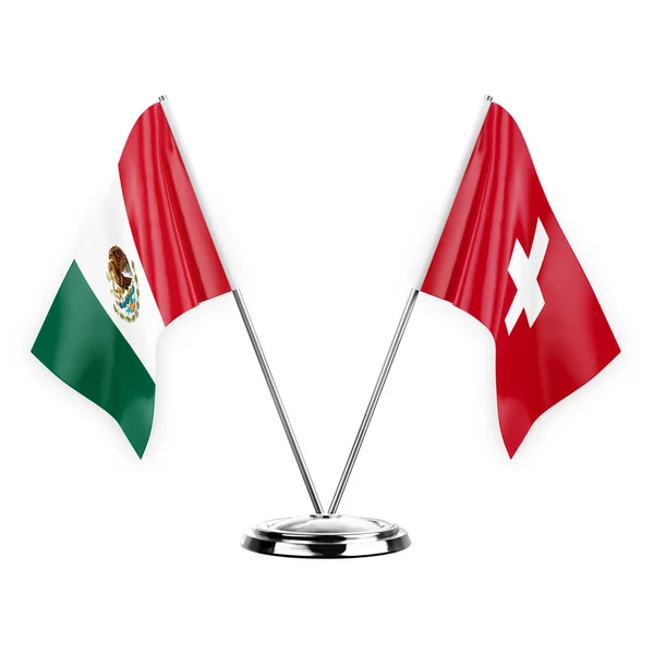 Two Table Flags Isolated White Background Illustration Mexico Switzerland — Stock fotografie